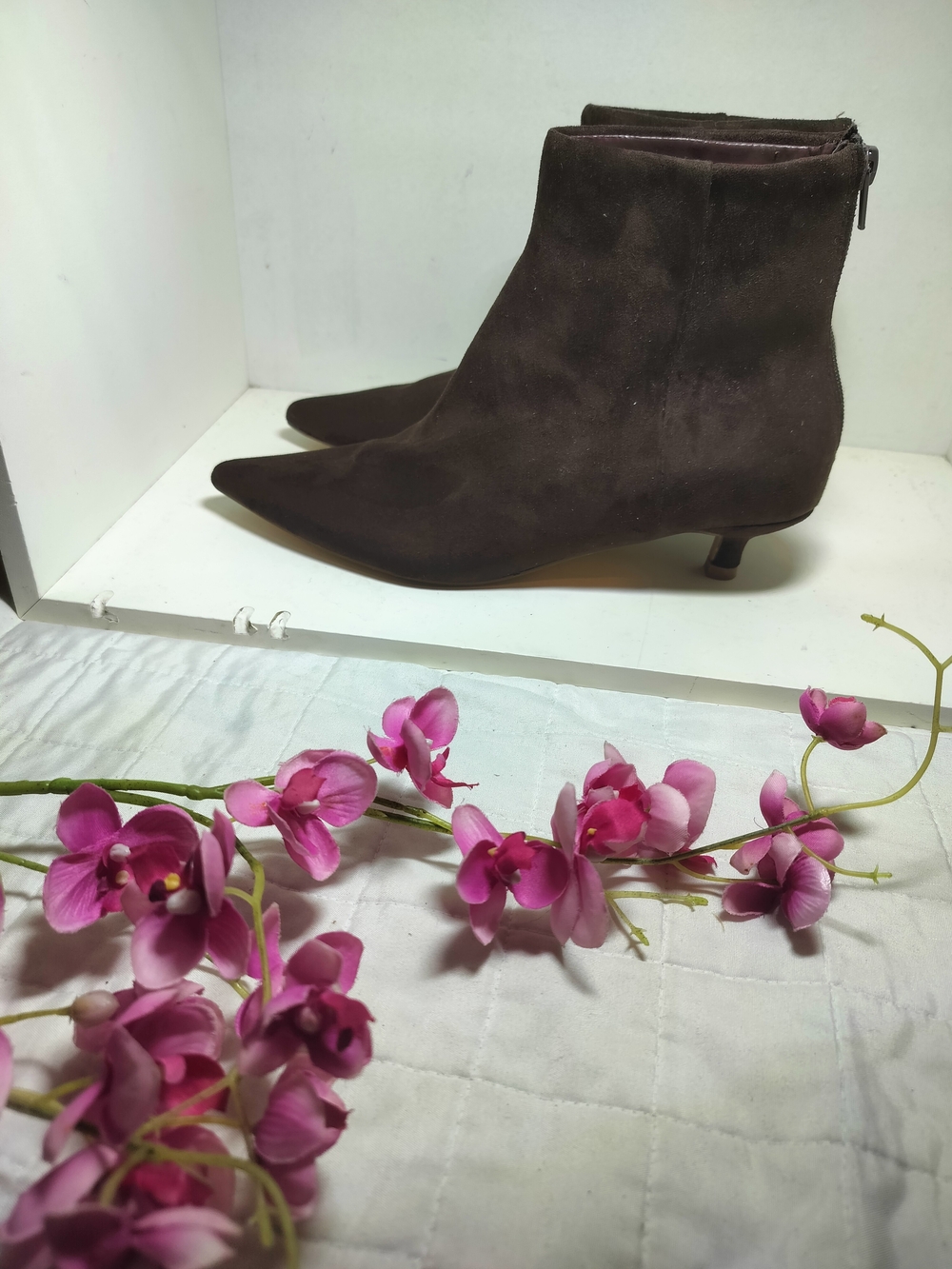 Tahari Dark Brown Suede Pointed-Toe Ankle Boots - Picture 2 of 6